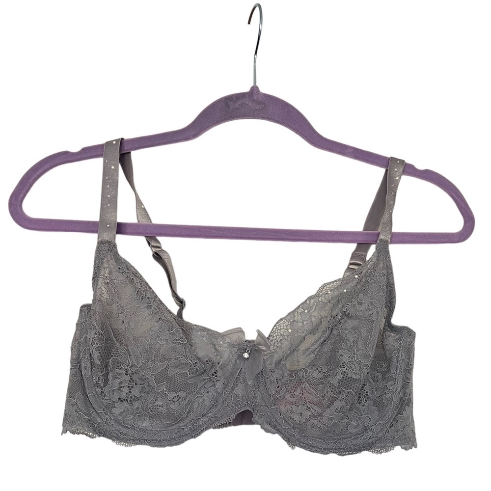 Grey bra 34F lace and sparkly details, underwire - good preloved condition!